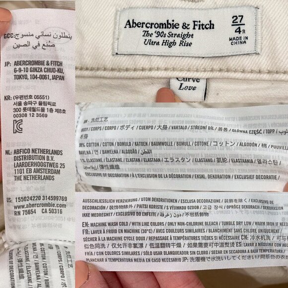 Abercrombie & Fitch The ‘90s Straight Ultra High Rise in Cream Vent Hem Sz 27/4R - Picture 3 of 16